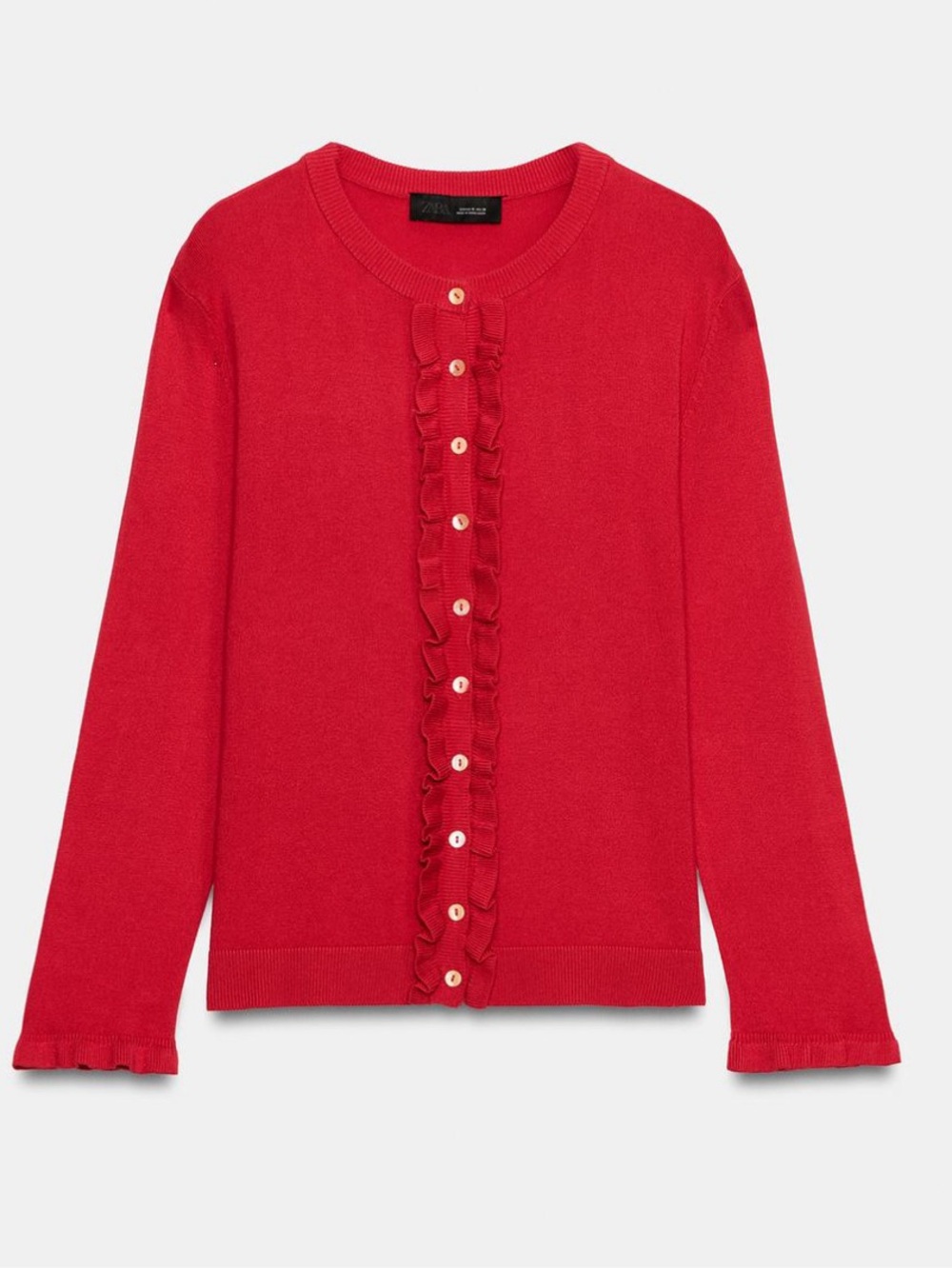 Zara Red Ruffle-Trim Button Front Cardigan - Picture 7 of 10